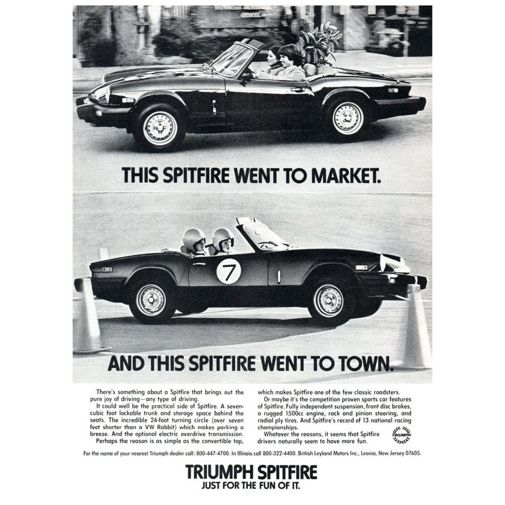 1979 Triumph Spitfire Convertible Roadster Vintage Print Ad Wall Art Photo 8x11